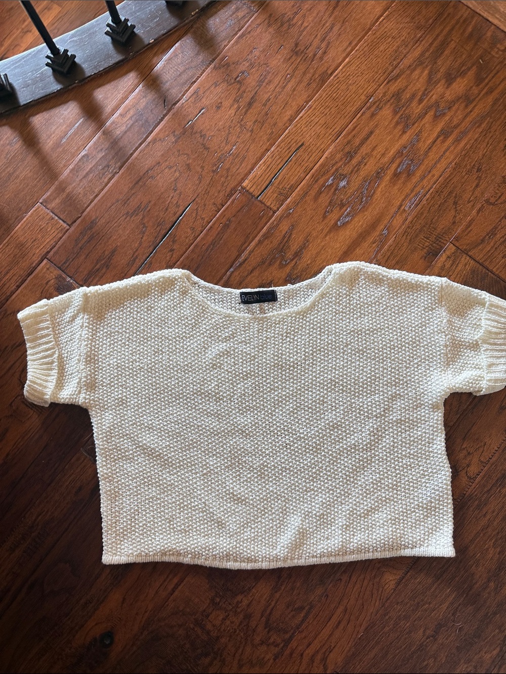 Evelyn Blue Ivory Textured Knit Cropped Sweater
